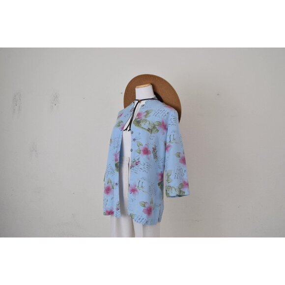 Vintage 90s Blue Floral Print Blouse by AKS Amy K Su | size S - Picture 10 of 10